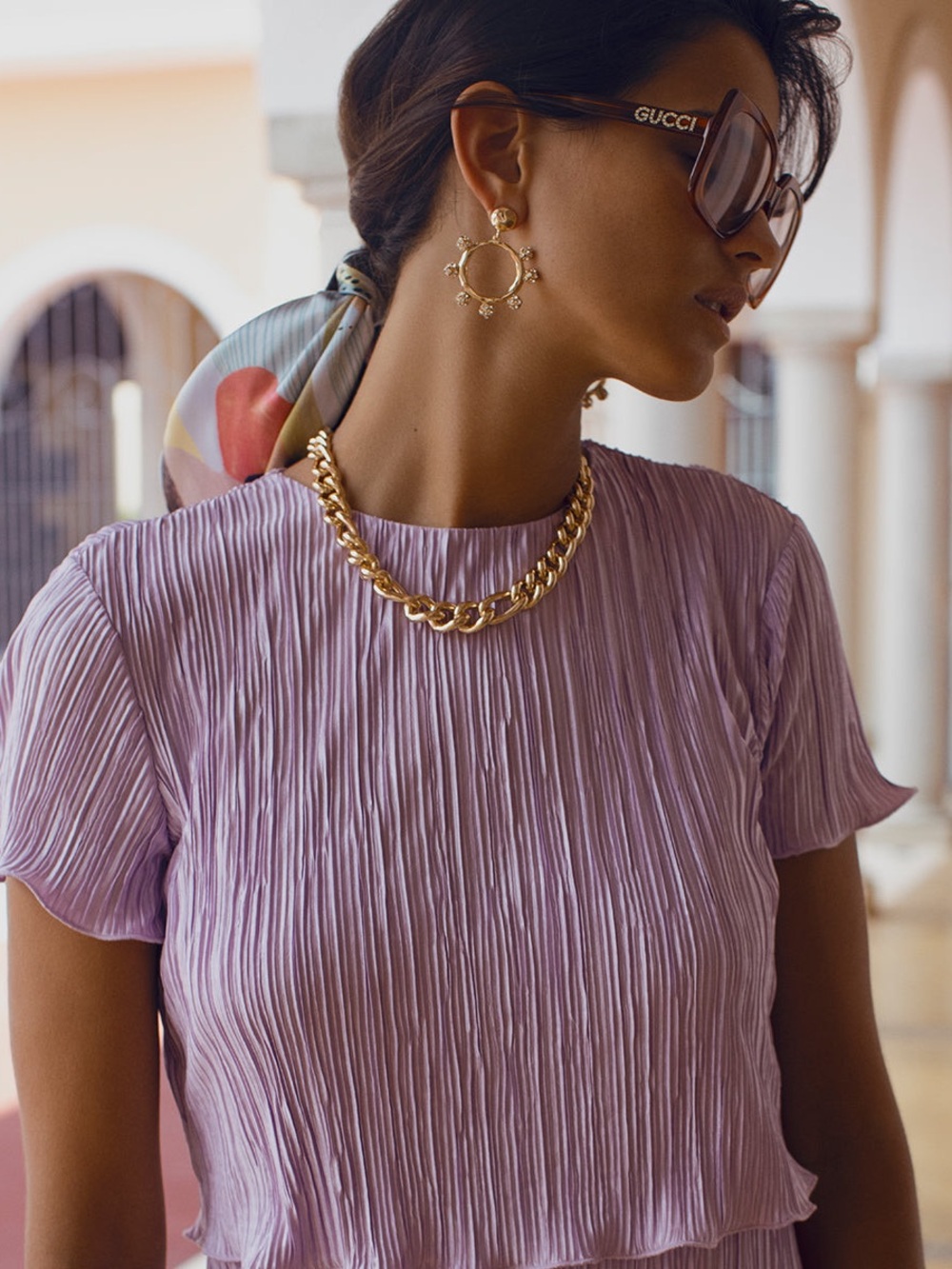 DANNIJO Lilac Pleated Short-Sleeve Top